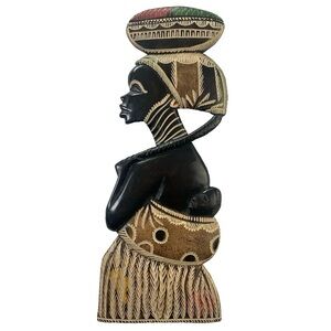 Hand Carved African Mother and Child Wall Art Large 20" Wood Tribal Vintage Boho